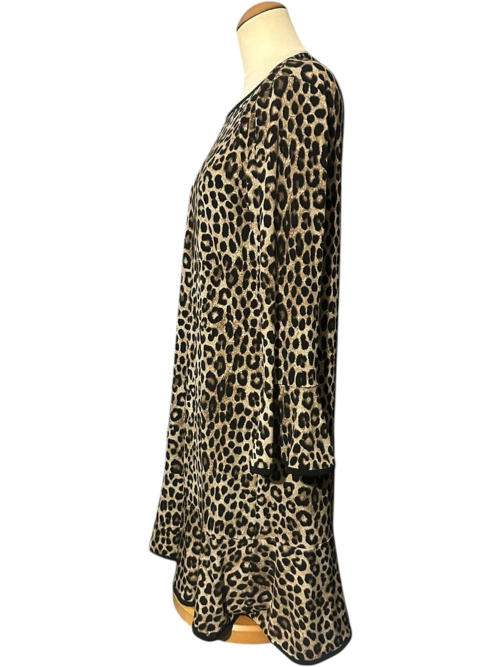 Michael Michael Kors Leopard Print Bell Sleeve Dress Brown Size Large - Picture 2 of 3